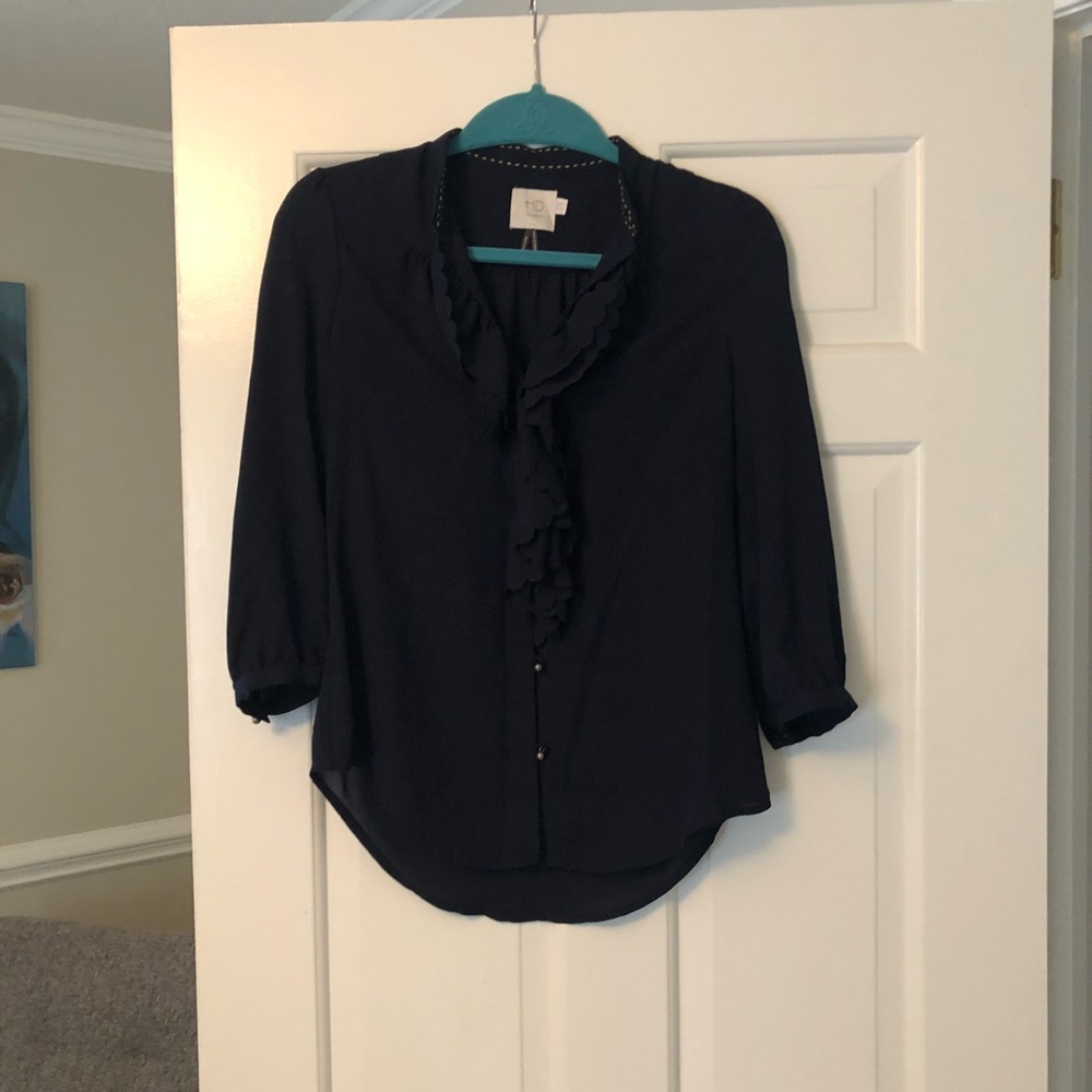 Anthropologie navy HD Paris ruffle blouse size 2